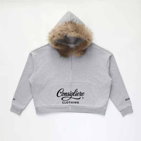 "SELF MASTERY" Unisex Fur-Trim Zip-Up Hoodie（400GSM）