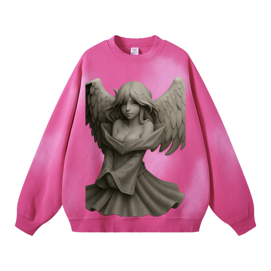 "Angel of Art" Unisex Washed Distressed Ombre Heavyweight Sweatshirt(440GSM)