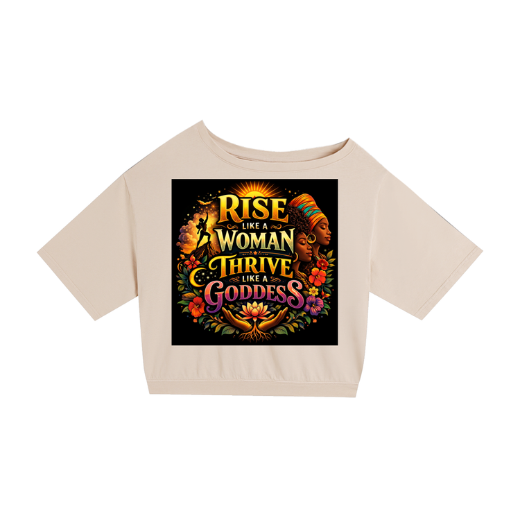 Model wearing asymmetric shoulder oversized cotton t shirt

Close up of cold shoulder scoop neck crop top

Oversized 230gsm cotton streetwear t shirt detail

Loose fit asymmetric summer crop tee