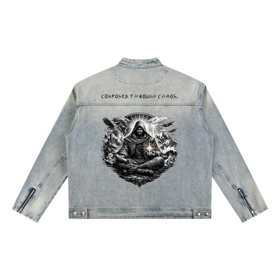 "Composed" Vintage Wash Zip Denim Jacket