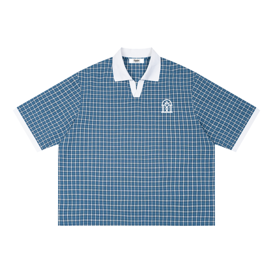 Boxy Plaid "Block Chillin" Polo Shirt